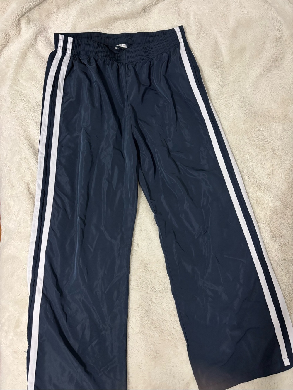 Navy Track Pants with White Side Stripes
